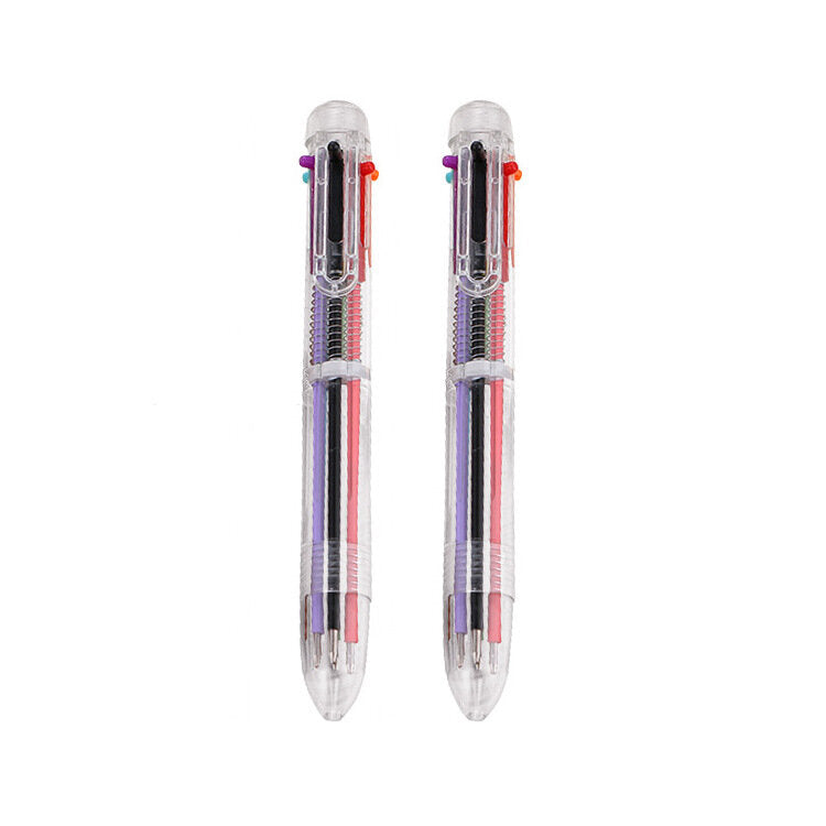 Creative transparent 6-color ballpoint pen, cute student stationery, multi-color pen, oil pen, color ballpoint pen, ballpoint pen