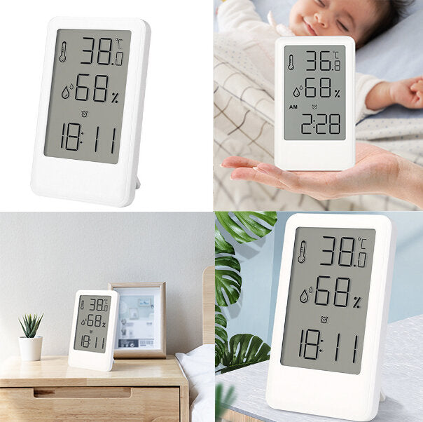白色 學生鬧鐘 家用電子溫濕度計 室內電子掛式濕度計 智能溫濕度計