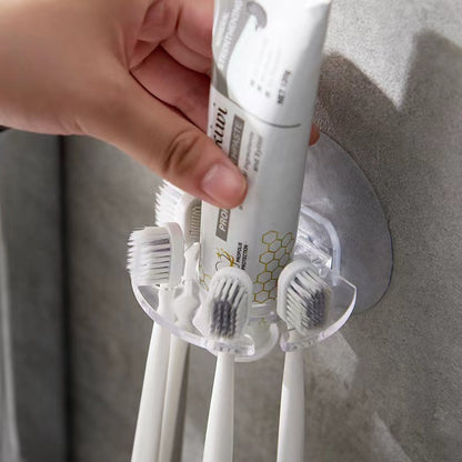 Wall-mounted punch-free toothbrush holder children's creative storage rack wall-mounted bathroom multi-functional toothpaste rack toothbrush holder
