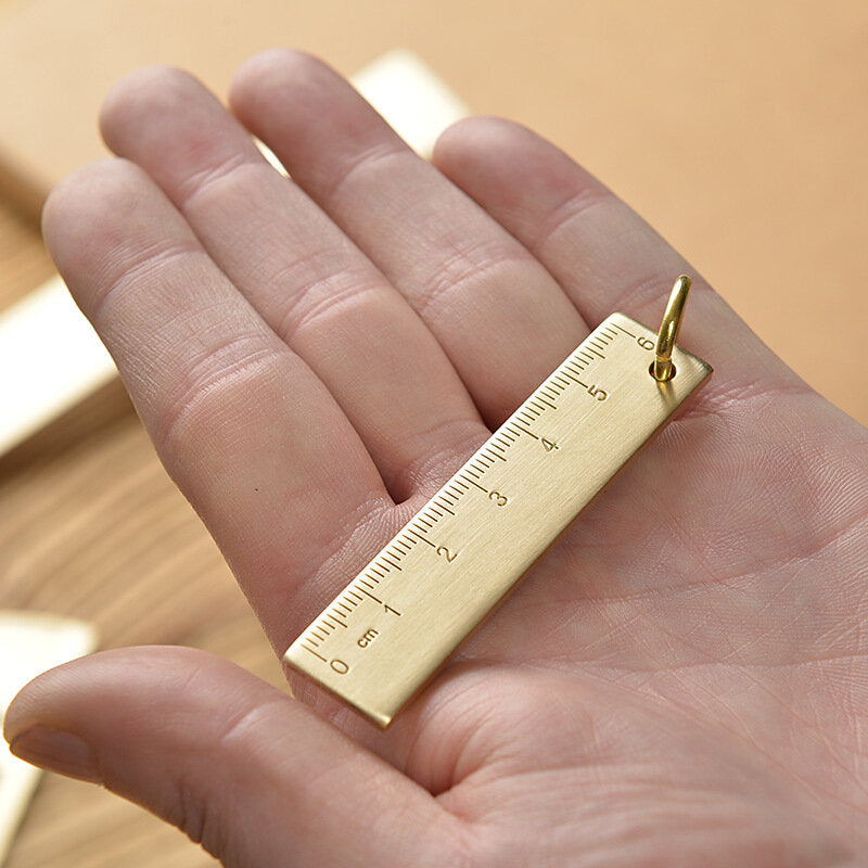 Brass metal ruler student stationery brass keychain pendant number plate pull ruler soft ruler