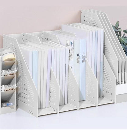 Deli foldable four-compartment open magazine rack file rack A4 available each compartment can be opened and closed book and file storage rack - light gray folder