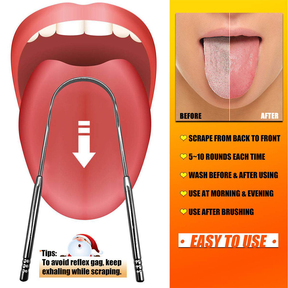 Stainless Steel Tongue Cleaner Tongue Brush Removes Tongue Dirt Inhibits Bacteria Cleans Oral U-shaped Tongue Scraper Stainless Steel Tongue Cleaner Tongue Scraper Tongue Brush Cleans Oral Care Tools To Remove Stain and Breath Toothpaste