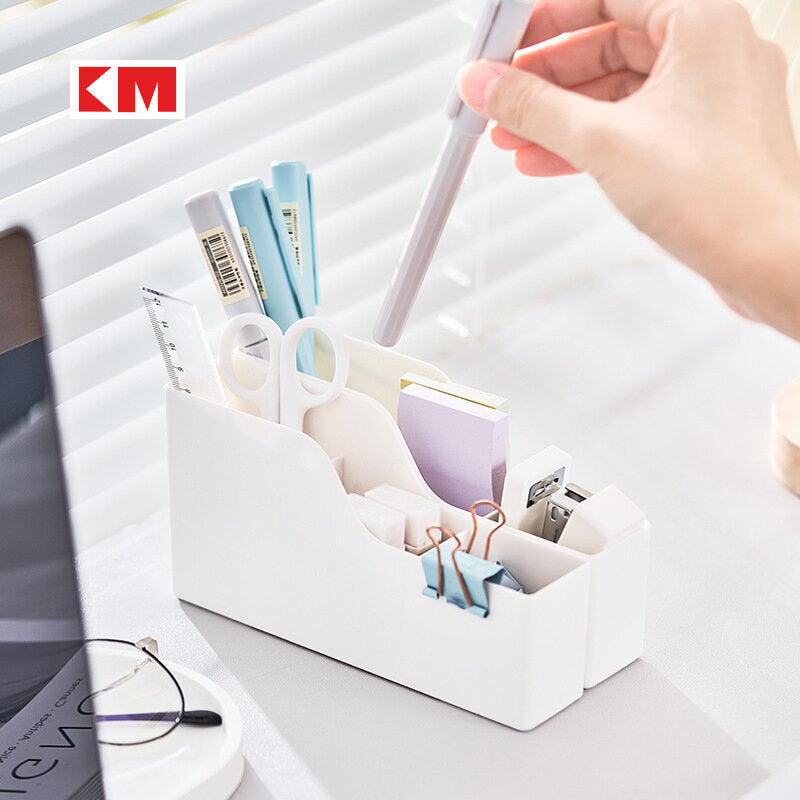 日本KM直口分格笔筒收纳盒透明创意ins用品笔桶办公桌面学生文具笔筒