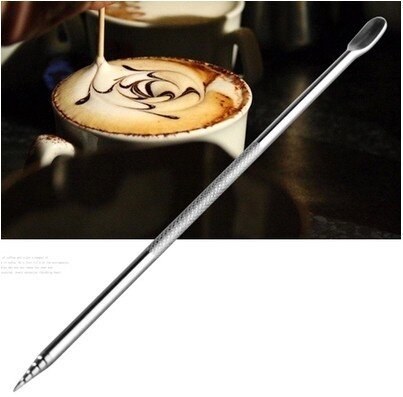 Stainless steel coffee latte art needle Stainless steel double-ended latte art needle Carved needle crochet stick Milk foam needle Fancy coffee latte art tool Carved needle for coffee Coffee utensils Coffee latte art needle Carved stick Fancy coffee cup