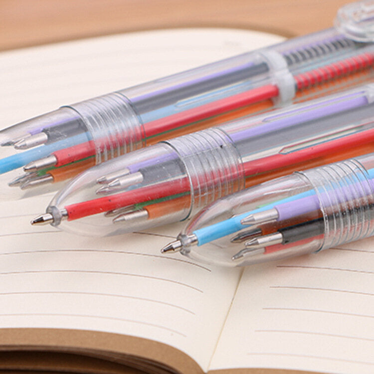 Creative transparent 6-color ballpoint pen, cute student stationery, multi-color pen, oil pen, color ballpoint pen, ballpoint pen