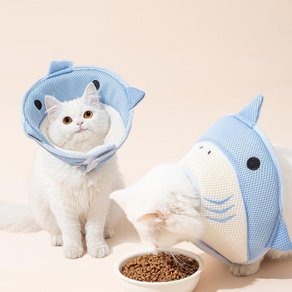 寵物防咬防舔圈 寵物防護用品 藍色 鯊魚 頭罩 口罩