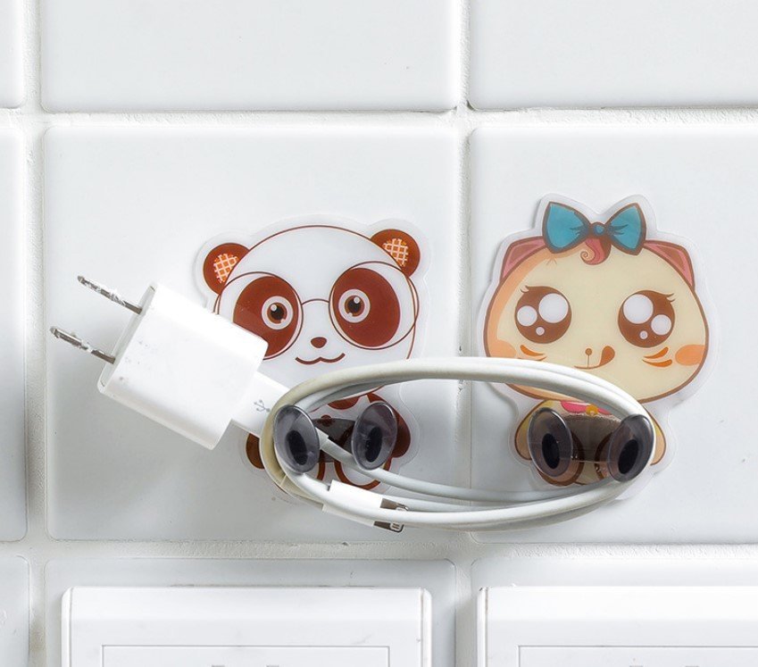 4個裝-卡通無痕浴室防水掛鉤 充電線插頭掛勾 毛巾掛鉤無痕鉤 掛勾 膠貼黏貼鉤 無痕掛鉤 浴室/廚房強力置物壁掛 沖涼廁所免打孔浴巾架 牆壁強力無痕透明貼膠-承重力10KG掛鉤