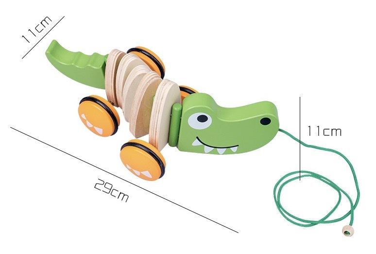 Wooden infant animal walker wooden children's pull rope traction toy drag crocodile stepper learn to drive