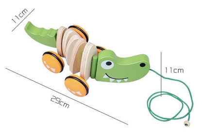 木制婴幼动物学步车木质儿童拉绳牵引玩具拖拉鳄鱼踏步车学行车