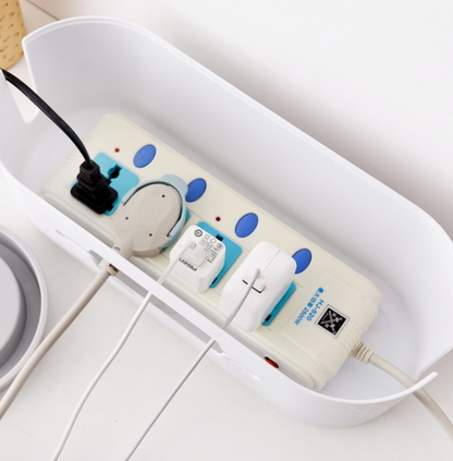 Extension cord storage box to prevent accidental contact with wire organizer box, cable management box, hub box, wire hiding box, mobile phone holder, desktop and wire storage box