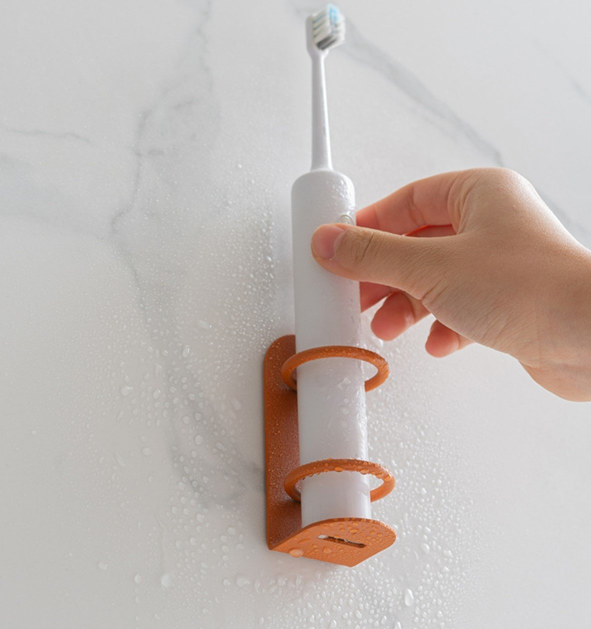 2 PCS Punch-Free Toothbrush Holders Wall-Mounted Suction Storage Racks - One Orange, One Black. Iron Art Electric Toothbrush Wall Mount Punch-Free Toothbrush Holder Wall-Mounted Hanger Suction Storage Rack Bathroom Toothbrush Storage