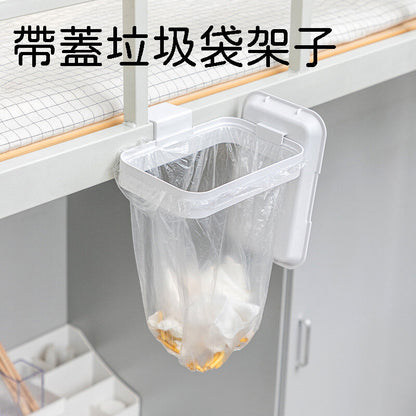 Bedroom trash can beside bed in student dorm, a must-have item for upper bunk, with lid, trash bag holder, phone holder, wall-mounted storage rack, storage box, toothbrush holder, charging organizer, hooks.