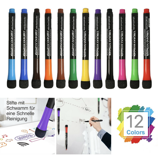 [12 Colors] Whiteboard Pen Magnetic Children's Magnetic Drawing Board Pen Training Multi-Function Pen Water-based Ink Erasable Graffiti Pen Whiteboard Pen