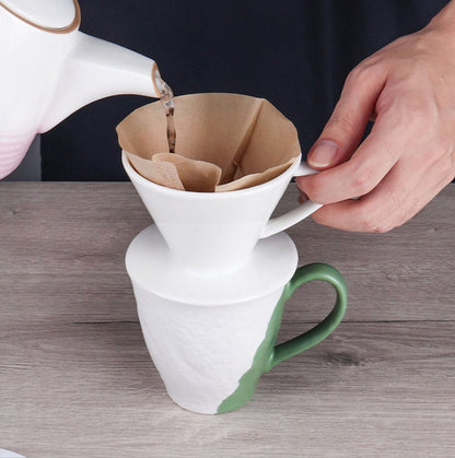 陶瓷咖啡滤杯/过滤器便携滤纸咖啡(1-4杯用白色）手冲咖啡12.5x8x10.5cm 咖啡壶