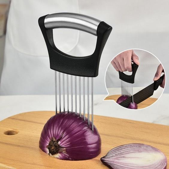 Onion needle, onion cutting, fruit and vegetable slicing, fixed needle, onion fork, onion knife, stainless steel kitchen gadget, peeling knife, planer