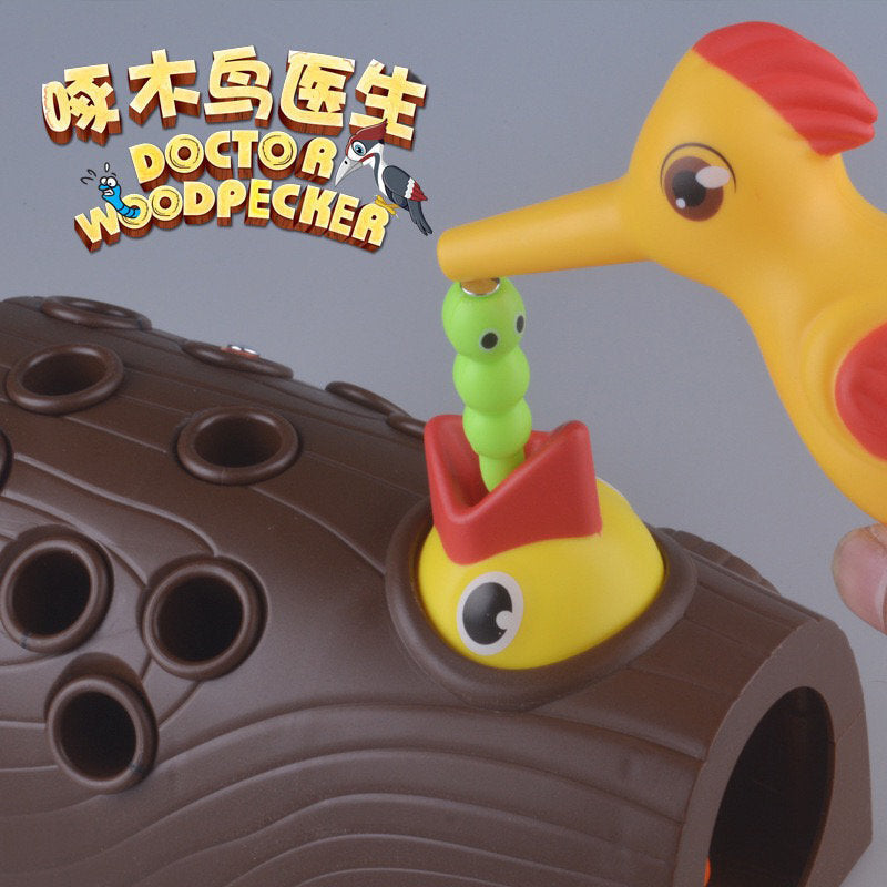 啄木鸟捉虫游戏益智男女孩儿童磁性钓鱼玩具大号棕色：树墩+鸟+12虫其他玩具