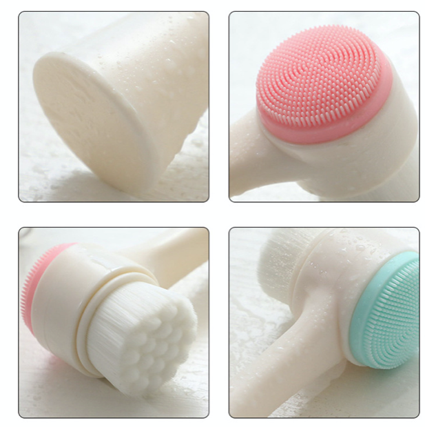 3D Dual-Purpose Deep Cleansing Facial Brush Manual Facial Cleansing Brush Super Soft 3D Soft-bristled Cleansing Facial Brush Facial Cleanser Silicone Cleansing Double-Sided Massage Cleansing Brush Facial Cleansing Brush - Pink