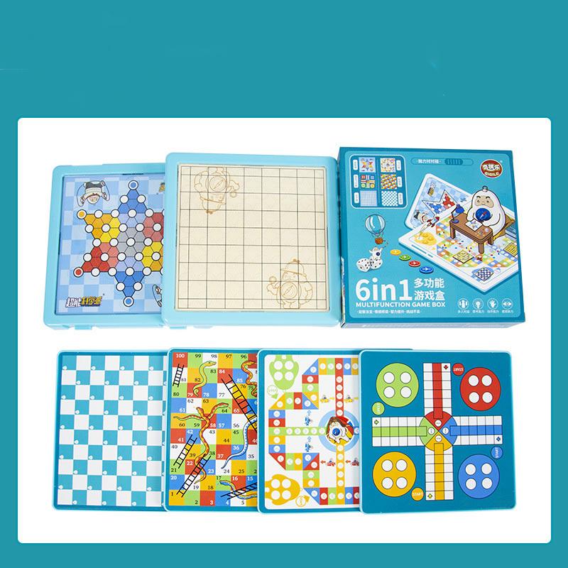 奇棋樂六合一多功能遊戲盒遊戲棋五子飛行棋跳跳鬥獸棋兒童玩具 西洋棋