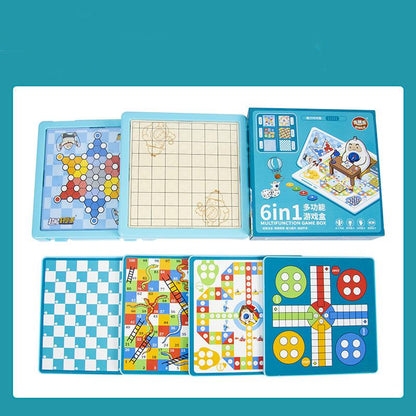 Qiqile six-in-one multi-functional game box game chess five-piece flying chess jumping beast chess children's toy chess
