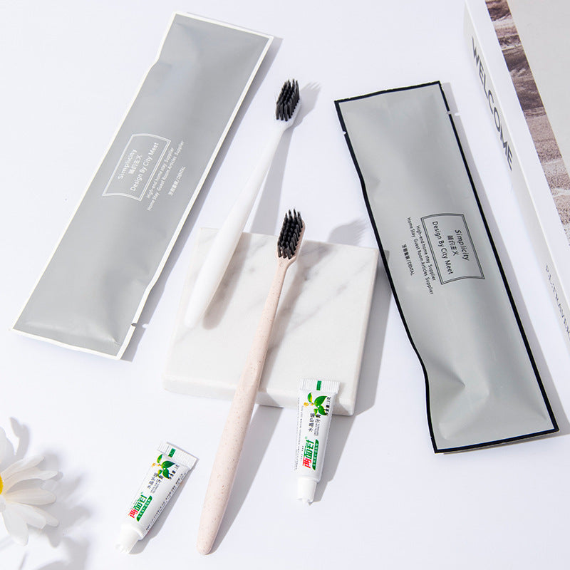 Disposable toothbrush toothpaste toiletry travel supplies set toothbrush + 3g double-sided needle toothpaste 5 pieces set