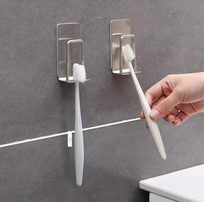 2 Toothbrush Holder and Mouthwash Cup Set, Bathroom Simple Stainless Steel, No-Drill Toothbrush Stand, Toothbrush Hook, Oral Hygiene Organizer