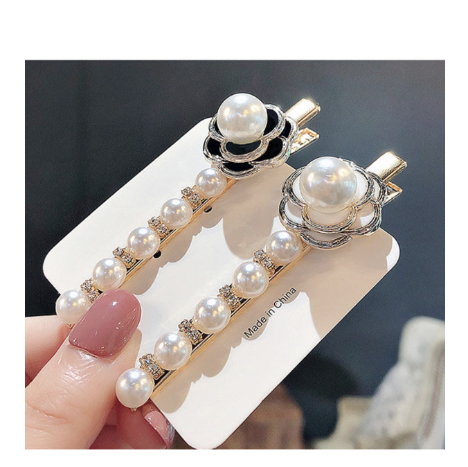 Camellia Pearl Hairpin (Black and White Two-piece Set) Hair Accessories