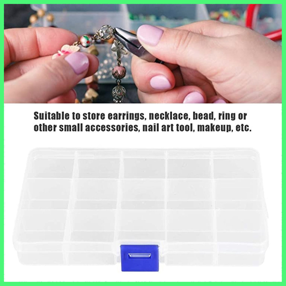 15-grid hardware parts compartment (adjustable intervals), screw storage box, jewelry box, pill box, compartmented storage hardware accessories, fishhook, fishing multi-grid plastic box