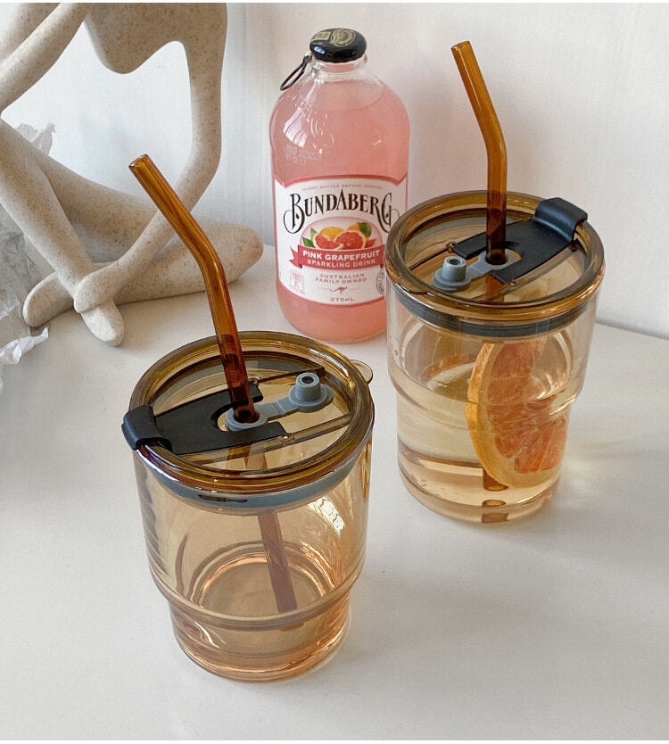 Simple straw glass (Pergo bamboo + brown lid + brown straw) water cup