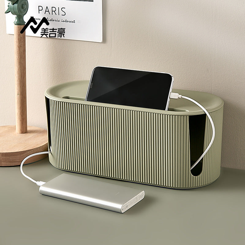 Household data cable plug-in storage box study living room multi-functional network cable mobile phone power cord with card slot organizer box bean paste green