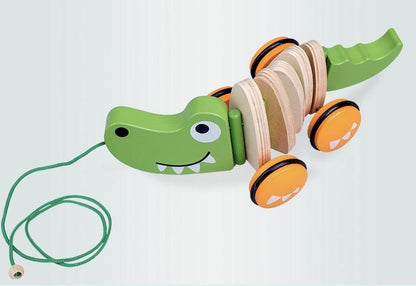 Wooden infant animal walker wooden children's pull rope traction toy drag crocodile stepper learn to drive