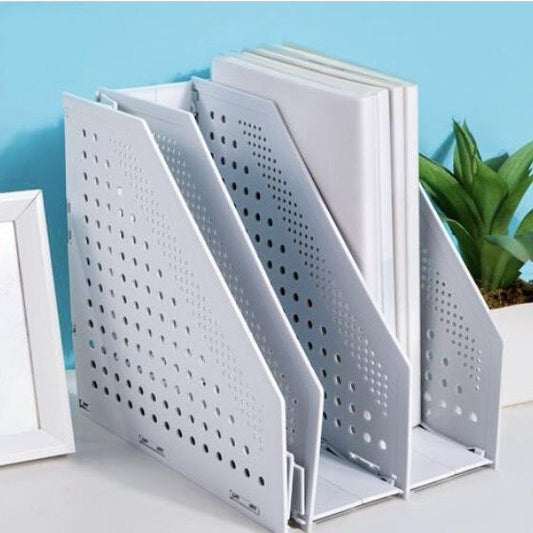 Deli foldable three-compartment opening magazine rack file rack A4 available each compartment can be opened and closed book and file storage rack - light gray - parallel imported folders