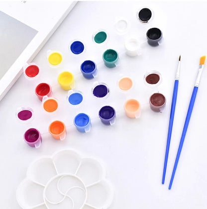 Children's Acrylic plastic color acrylic paint 12-color set comes with flat-head hook line brush * 2 + color palette DIY painting graffiti paint kindergarten elementary school children novice art painting set