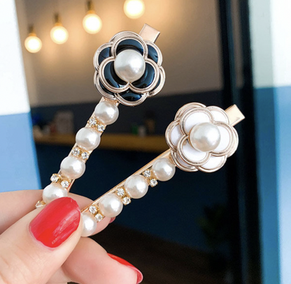 Camellia Pearl Hairpin (Black and White Two-piece Set) Hair Accessories