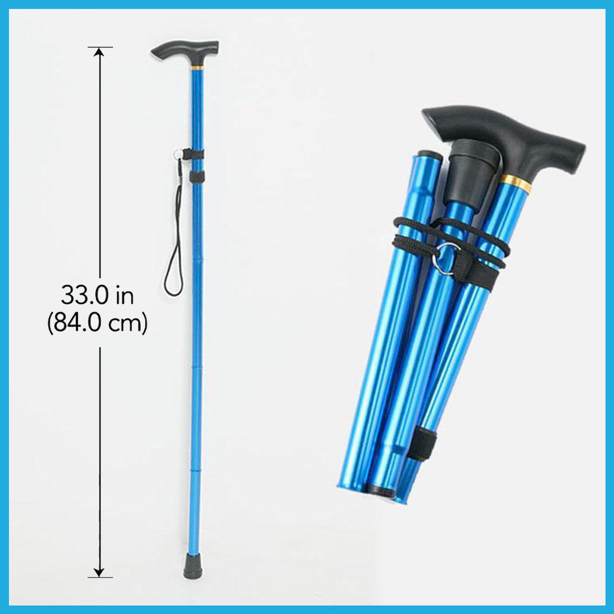 Folding telescopic ultra-light four-section cross-country hiking pole, trekking pole for the elderly, hiking pole, trekking pole, folding hiking pole (1 piece in blue) supplies for the elderly