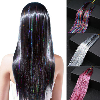 Colorful shiny filigree laser wigs and laser hair pieces Colorful shiny filigree laser wigs and hair extensions