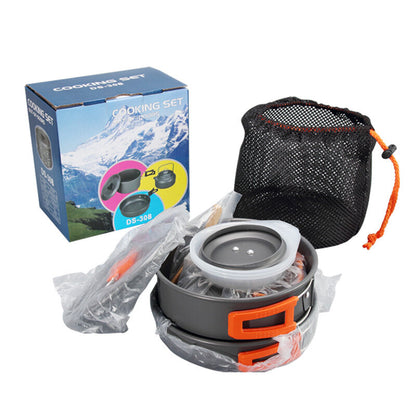 2-3 Person Anodized Aluminum Camping Cookware Set, Camping Teapot, Cooking Pot, Frying Pan, Hot Pot, Folding Cookware, Outdoor Stove Set, Cookware Camping Pot, Cookset, Outdoor Teapot Set with Accessories DS-308, Nine-Piece Portable Camping Cookware Set