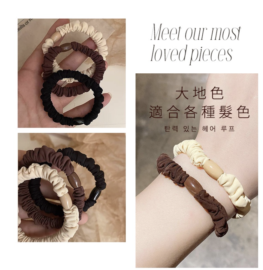 Hair ties, large intestine hair rings, large intestine hair rings, Korean style ponytail, cute hair rings, hair rings, hair ties, hair ties, black + beige brown + small intestine rings, 3-color set of hair accessories