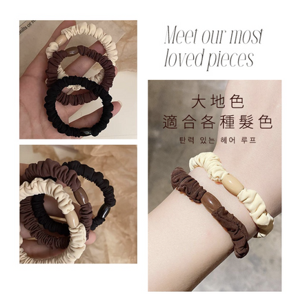 Hair ties, large intestine hair rings, large intestine hair rings, Korean style ponytail, cute hair rings, hair rings, hair ties, hair ties, black + beige brown + small intestine rings, 3-color set of hair accessories