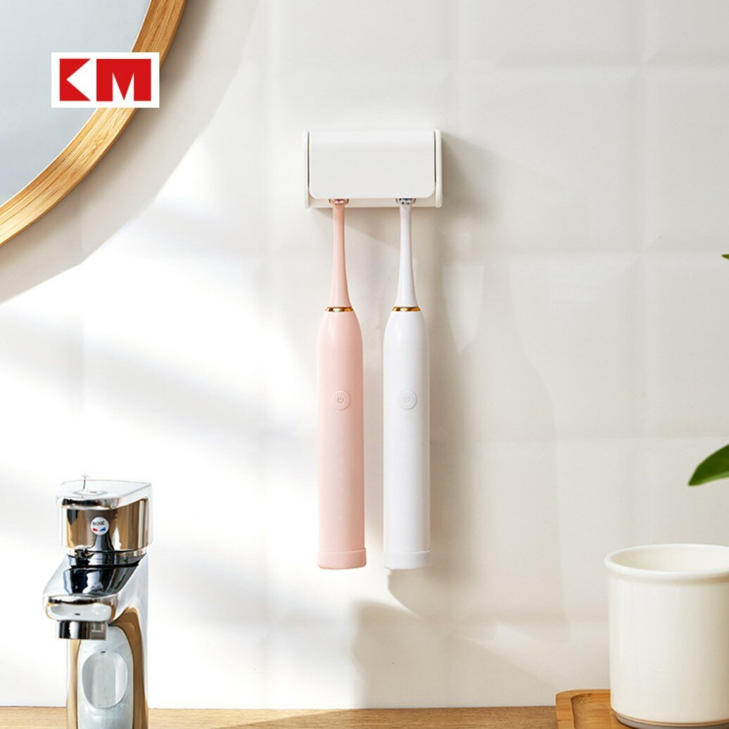 Japan KM.810 adhesive seamless double grid electric toothbrush holder simple toothbrush holder adhesive dust-proof toothbrush hanger
