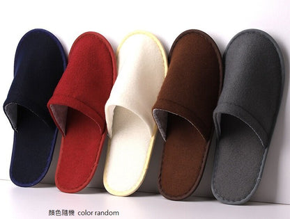 5 pairs of gently brushed plush disposable slippers, adult style (random colors)
