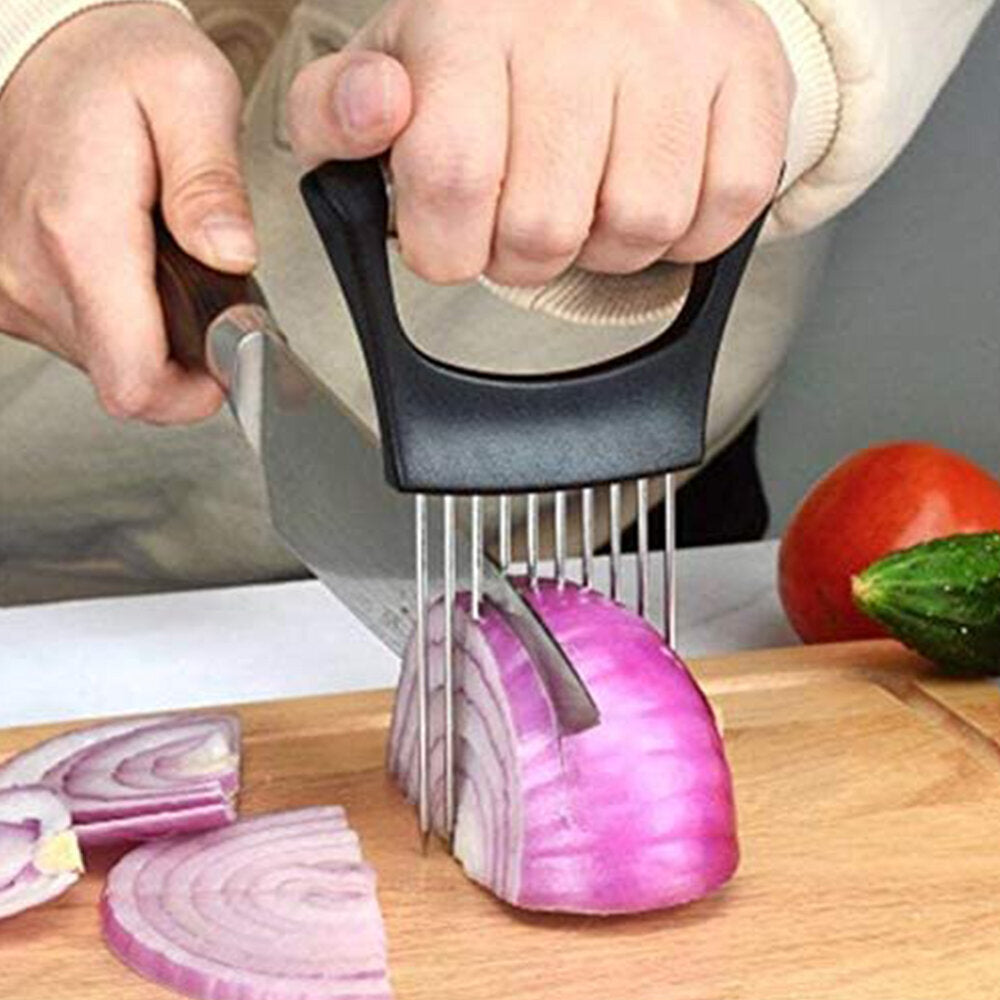 Onion needle, onion cutting, fruit and vegetable slicing, fixed needle, onion fork, onion knife, stainless steel kitchen gadget, peeling knife, planer