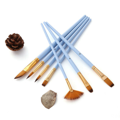 【12支裝】 尼龍毛畫筆套裝 啞光藍色桿 含扇形水彩筆套裝 美術用品 畫筆套裝 尼龍畫筆套裝
