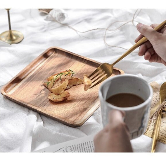 [Acacia wood] Japanese square wooden tray bread tray log plate punch wooden board cake plate cake plate wooden plate dessert plate fruit plate wooden tableware