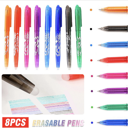 [8件套裝] 中性筆 彩色消字筆 溫控可擦筆 熱水性筆 辦公文具 啫喱筆