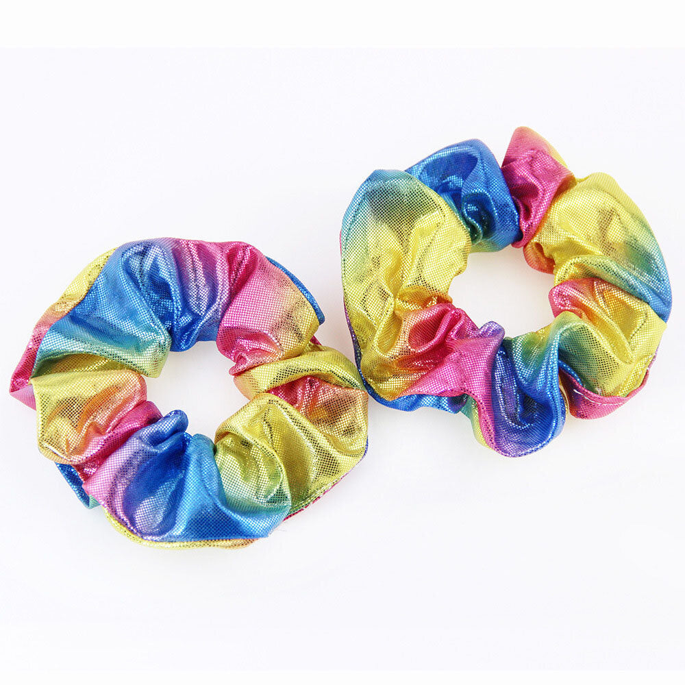 [8-pack] Metal Rainbow Fabric Hair Tie Hot Stamping Laser Head Flower Hair Tie