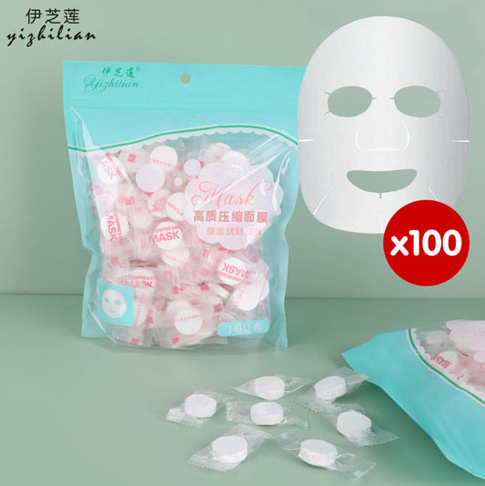 Compressed facial mask 100 pieces spa hydrating paper mask thin diy cotton face disposable mask buckle non-woven mask paper moisturizing sheet mask Moisturizing