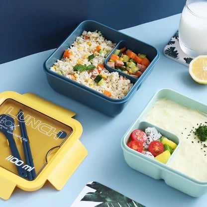 Japanese-style lunch box for office workers and students, microwaveable lunch box with compartments and lunch box - [Stylish square shape - yellow]