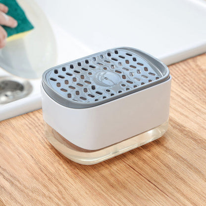 Press-Type Dish Soap Dispenser with Scouring Pad Holder - Muji Style, Draining Scouring Pad Caddy, Happy Dishwashing [Two-in-One!]