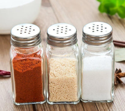 3 small jars of kitchen seasonings, salt bottles, cumin, peppercorns, seasonings, glass seasoning bottles, barbecue seasoning bottles, sealed jars, pepper bottles, seasoning containers