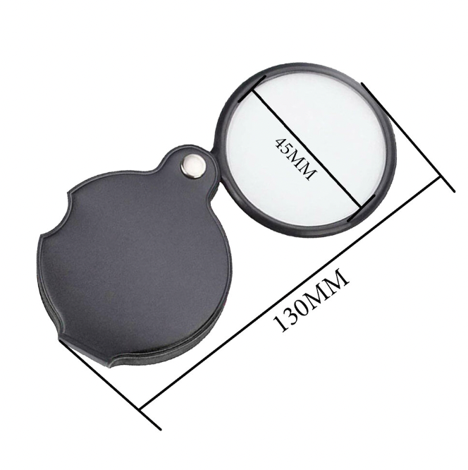 Pocket portable magnifying glass folding portable elderly reading leather case 5x high-definition glass lens hand-held magnifying glass magnifying glass